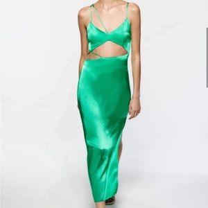 Zara satin green slip dress